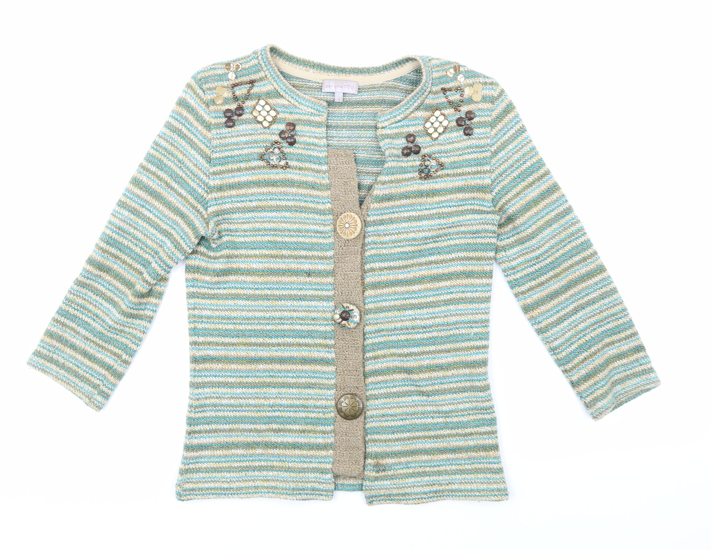 Per Una Womens Green Striped Knit Cardigan Jumper Size S