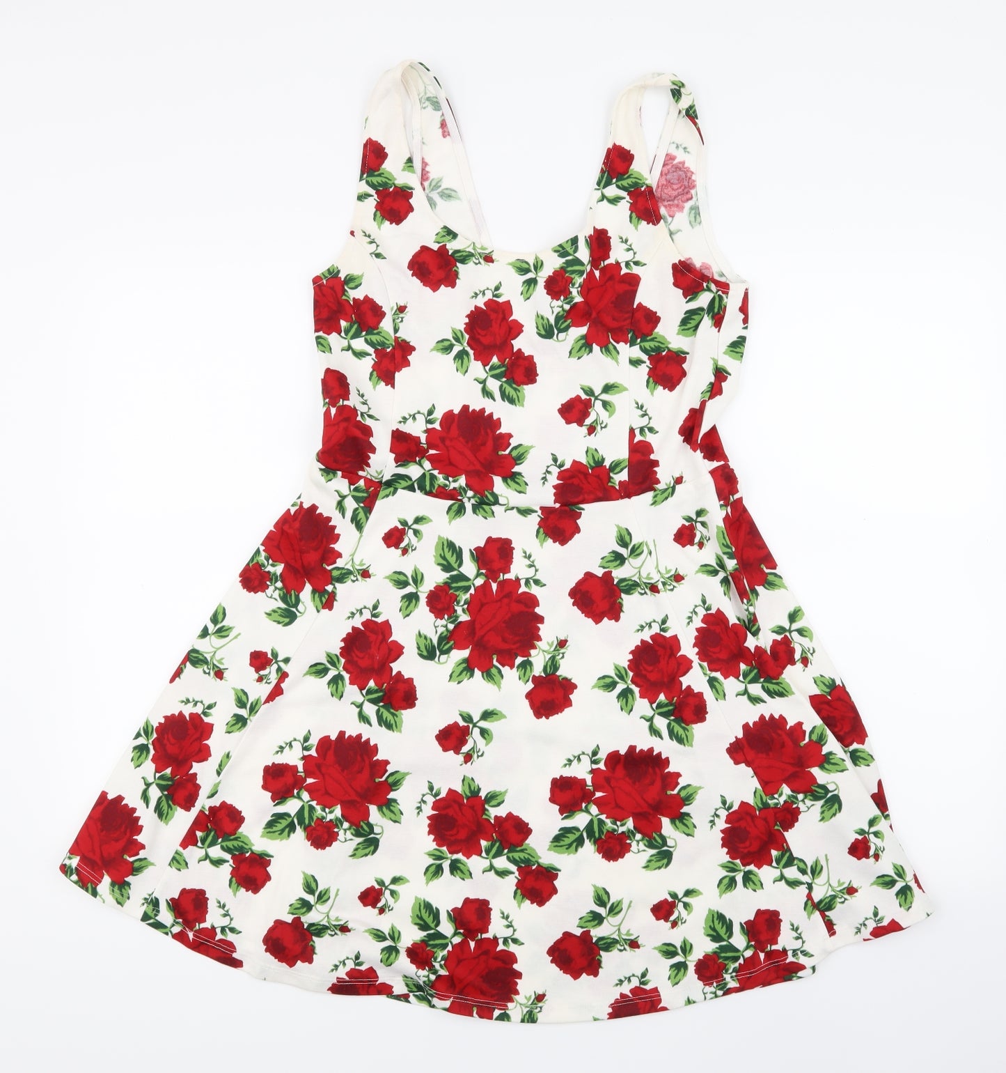 H&M Womens White Floral  Skater Dress  Size 16
