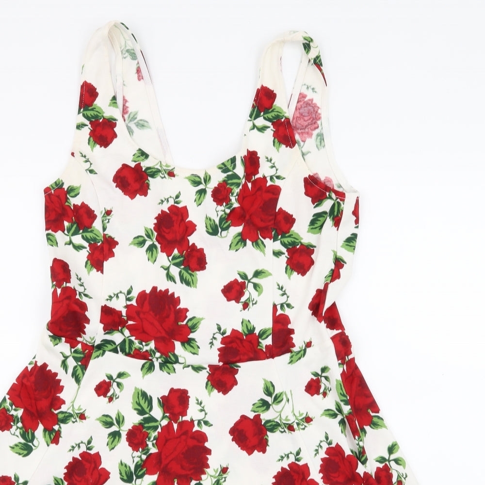 H&M Womens White Floral  Skater Dress  Size 16