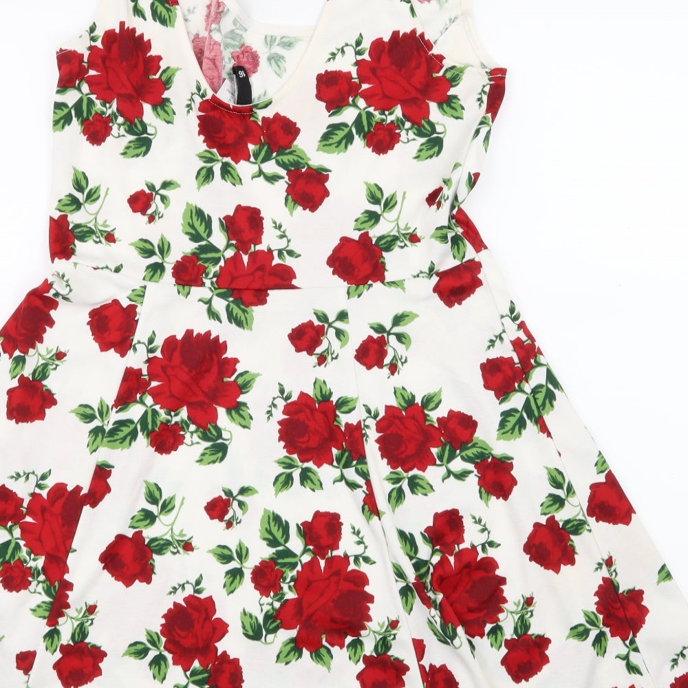 H&M Womens White Floral  Skater Dress  Size 16