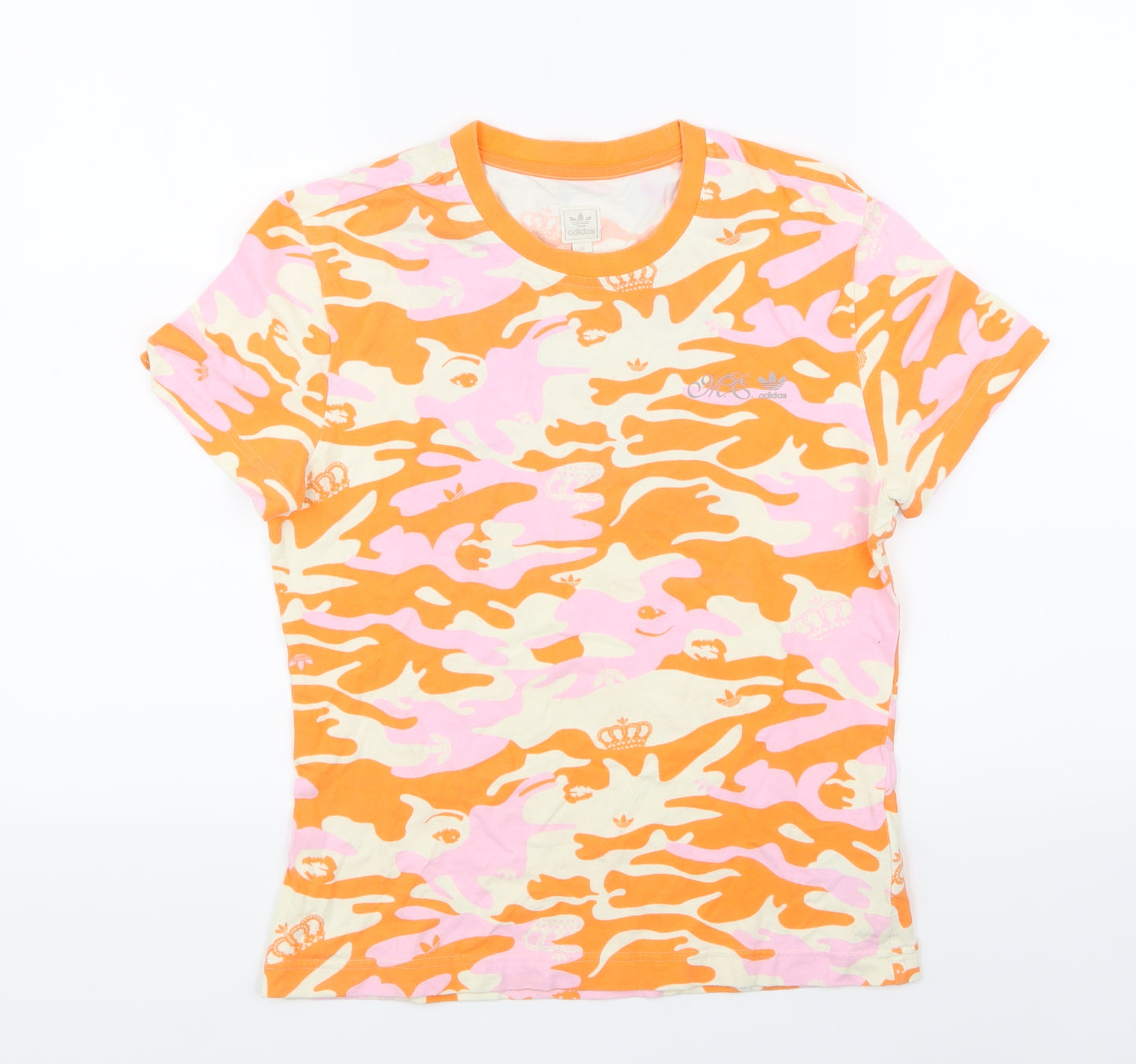 adidas Womens Orange Camouflage  Basic T-Shirt Size 8
