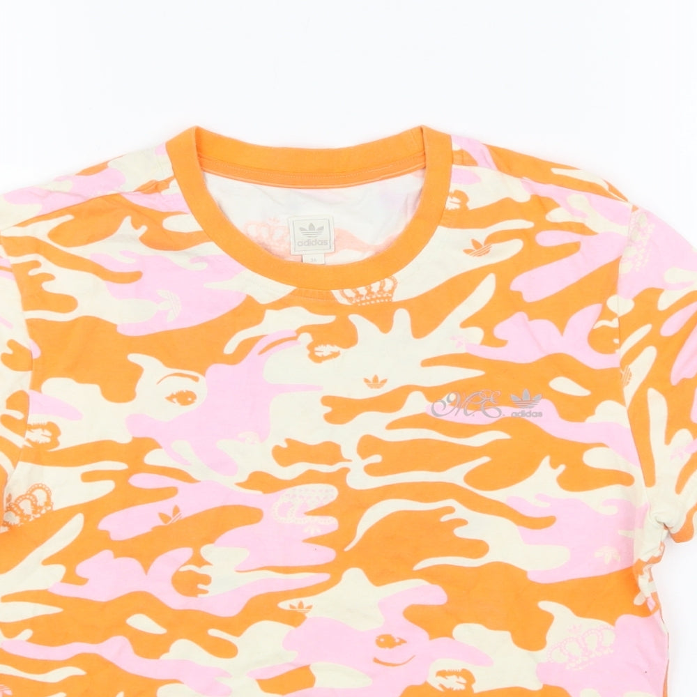 adidas Womens Orange Camouflage  Basic T-Shirt Size 8