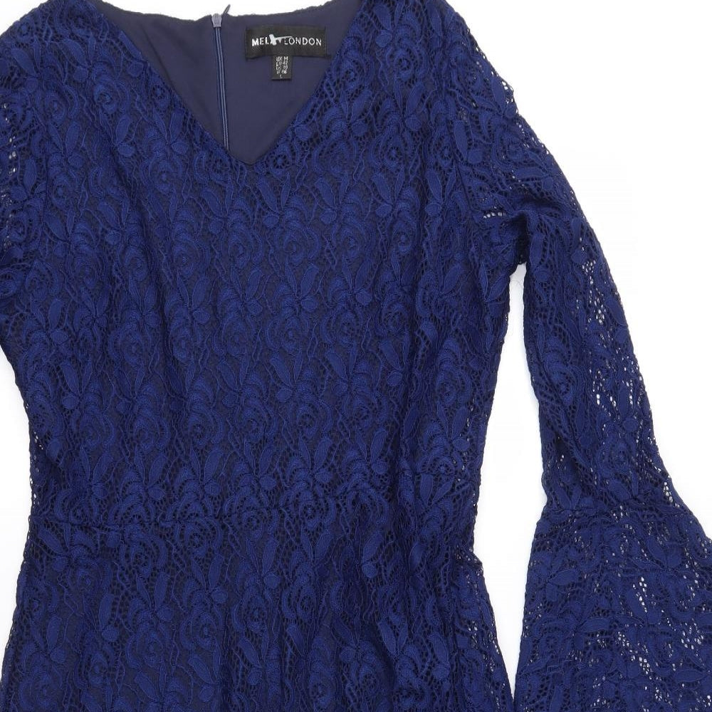 Mela London Womens Blue  Lace Fit & Flare  Size 14