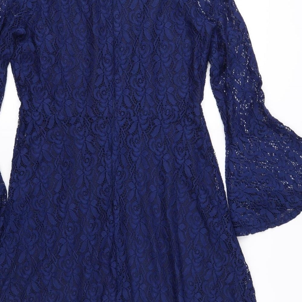 Mela London Womens Blue  Lace Fit & Flare  Size 14