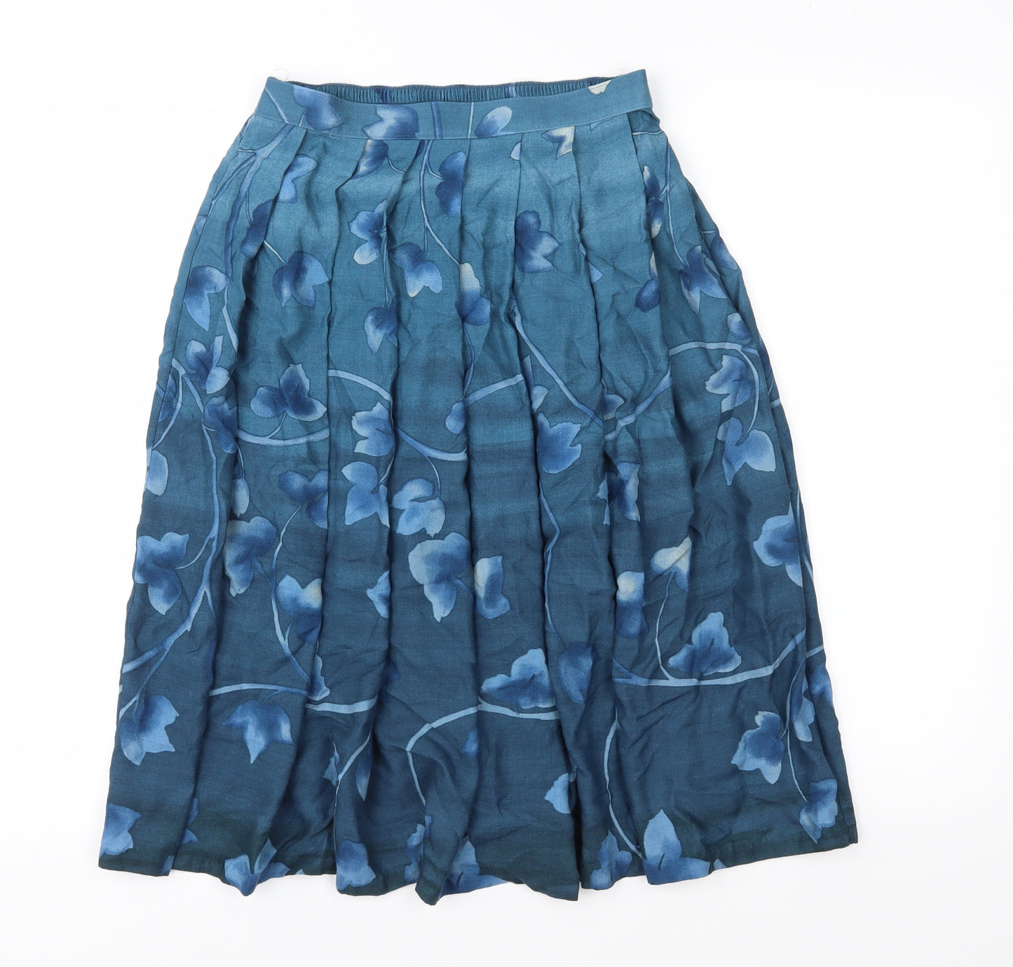 St Michael Womens Blue Floral  Pleated Skirt Size 10