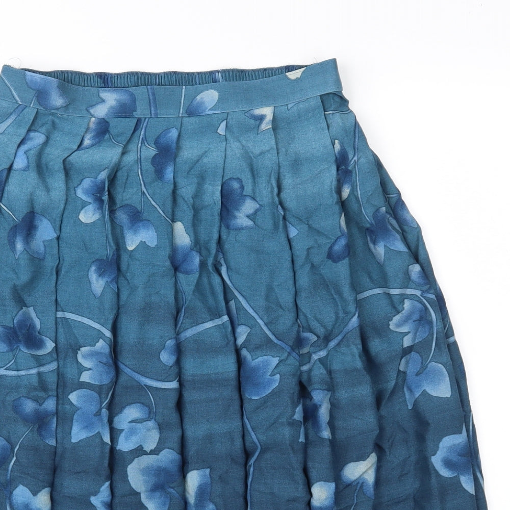 St Michael Womens Blue Floral  Pleated Skirt Size 10
