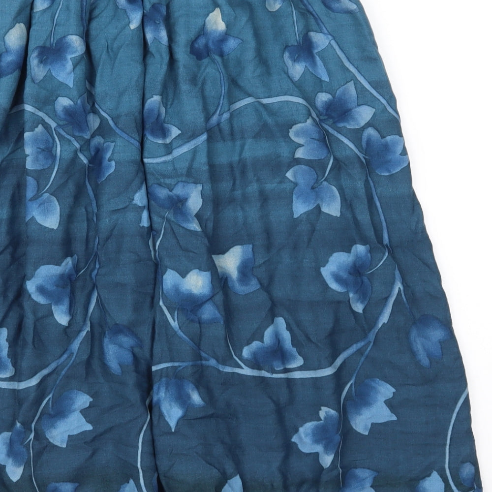 St Michael Womens Blue Floral  Pleated Skirt Size 10