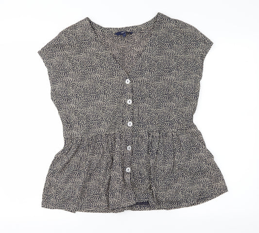 Front view of NEXT women’s blue polka dot basic blouse, size UK 8