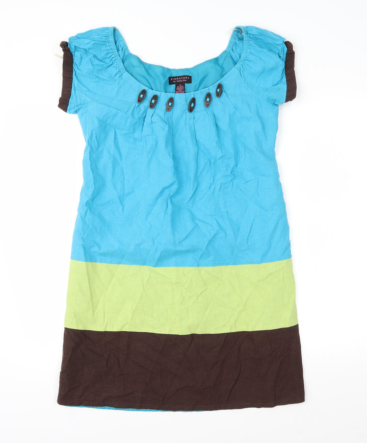 Signature Womens Blue Colourblock A-Line Size 10