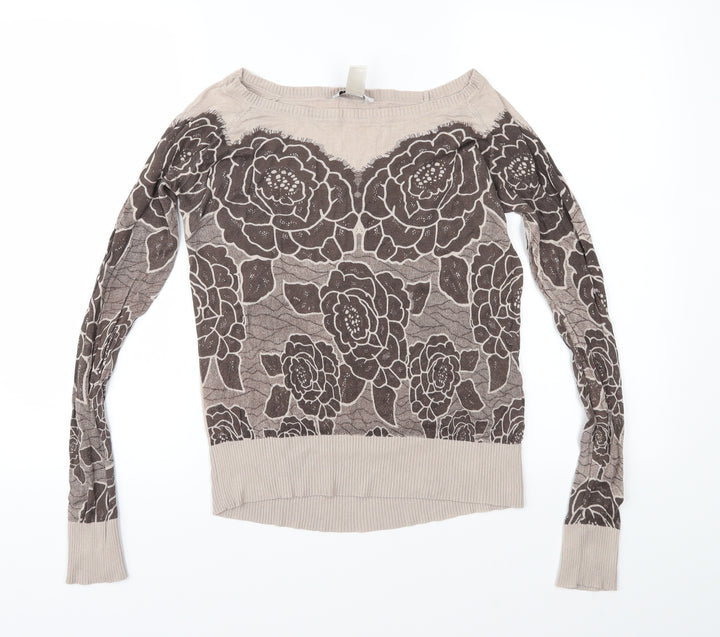 HEINE Womens Brown Floral Knit Pullover Jumper Size 12