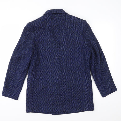 St Michael Womens Blue Herringbone Tweed Jacket Coat Size 10