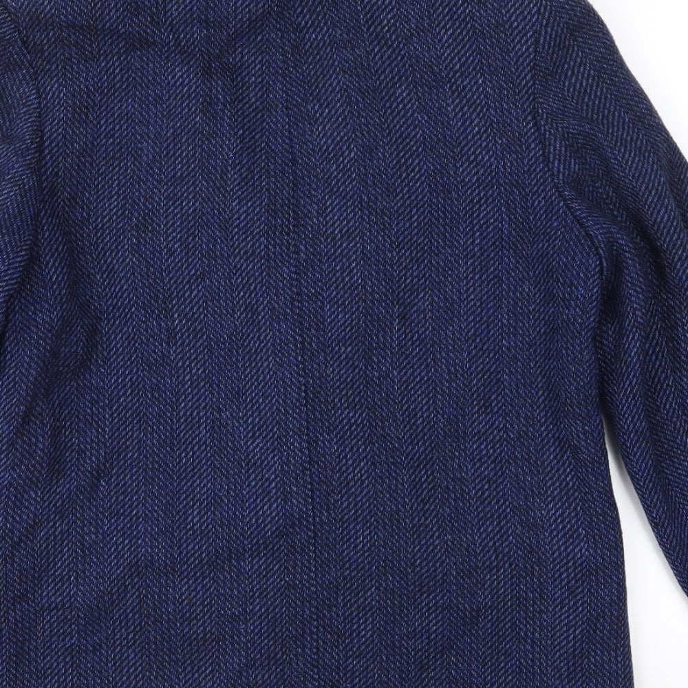 St Michael Womens Blue Herringbone Tweed Jacket Coat Size 10