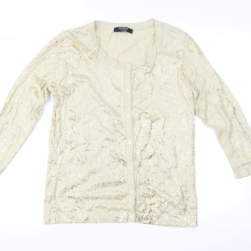 Moda Womens Gold Animal Print Knit Cardigan Jumper Size 14