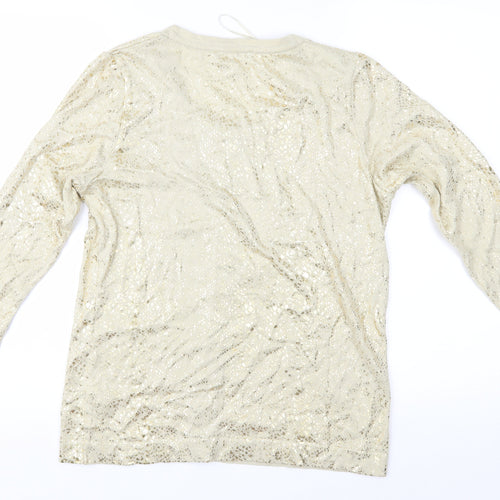 Moda Womens Gold Animal Print Knit Cardigan Jumper Size 14