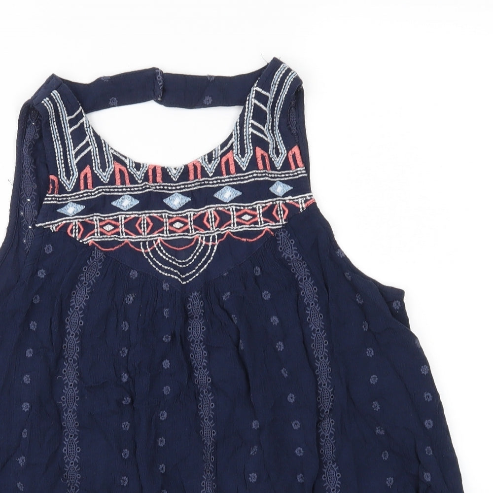 SoulCal&Co Womens Blue Floral  Basic Blouse Size 8