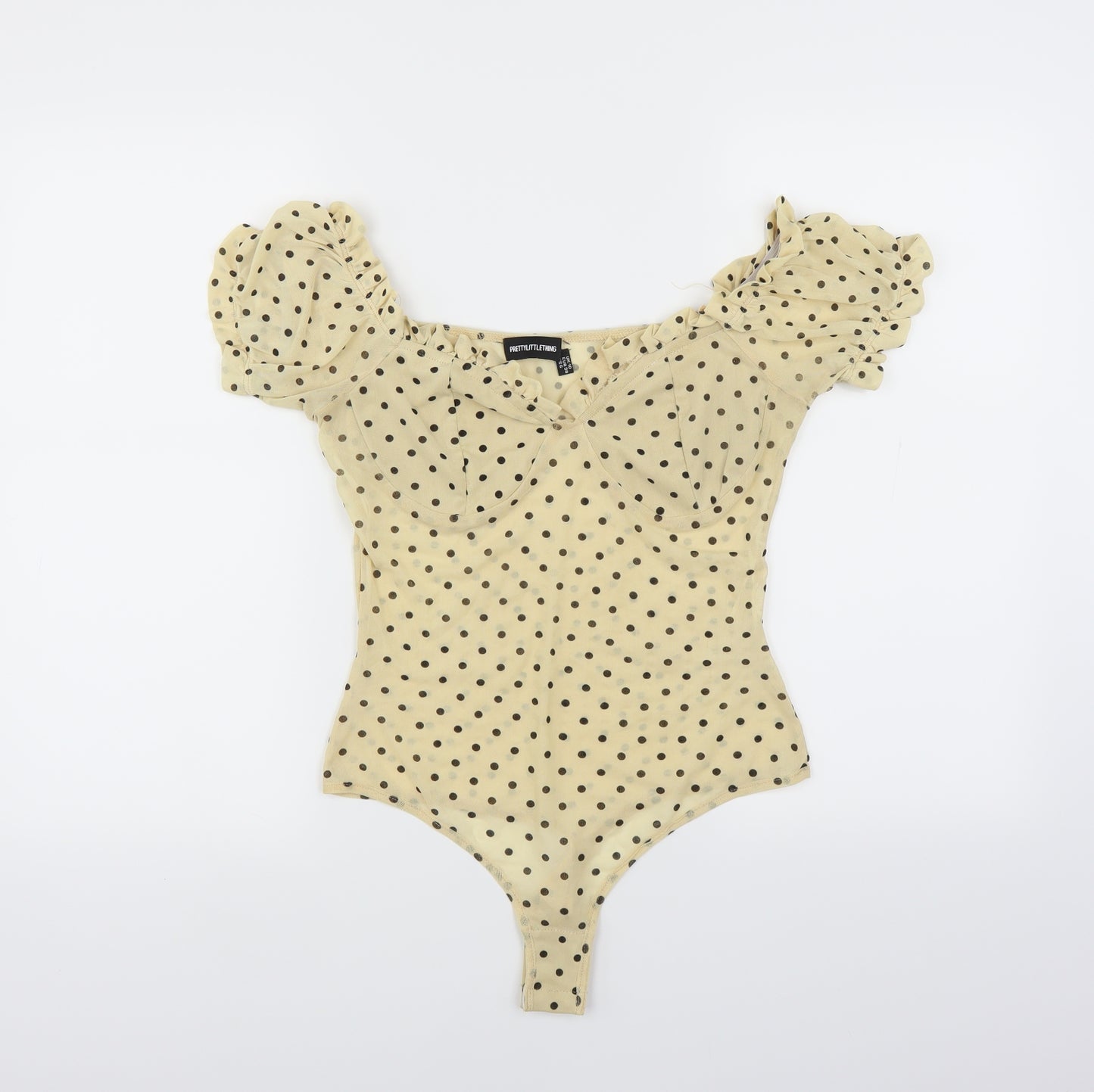 PRETTYLITTLETHING Womens Yellow Polka Dot  Bodysuit One-Piece Size 10