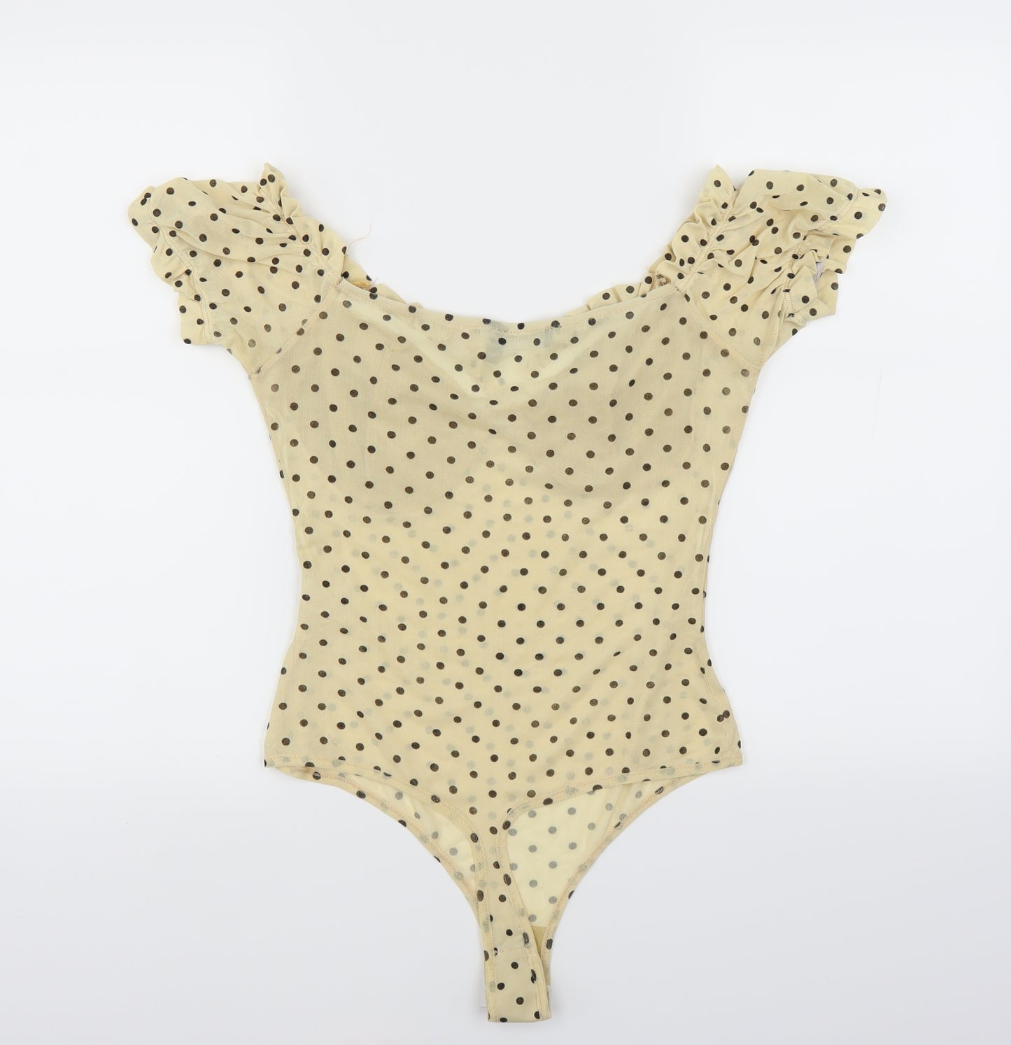 PRETTYLITTLETHING Womens Yellow Polka Dot  Bodysuit One-Piece Size 10