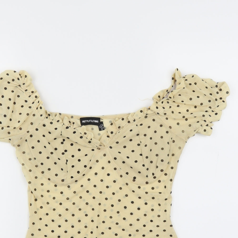 PRETTYLITTLETHING Womens Yellow Polka Dot  Bodysuit One-Piece Size 10
