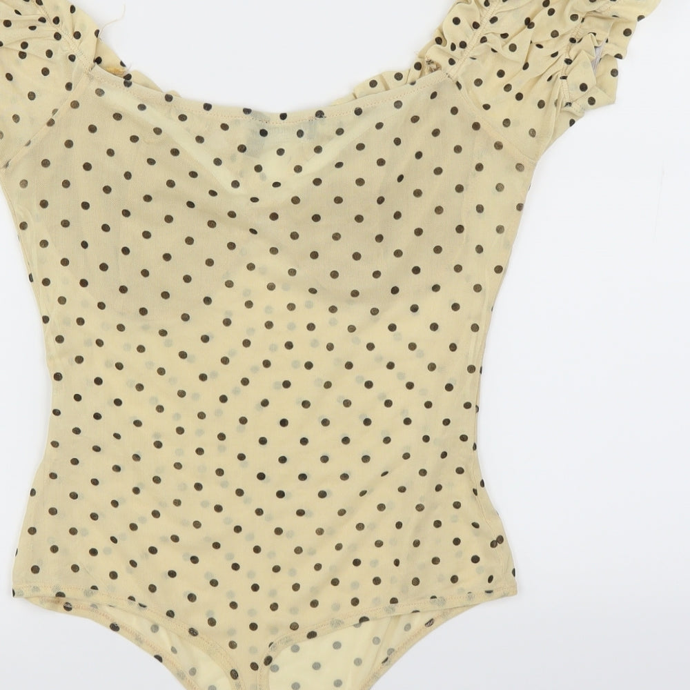 PRETTYLITTLETHING Womens Yellow Polka Dot  Bodysuit One-Piece Size 10