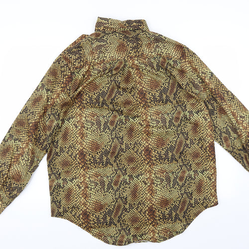 Boohoo Womens Yellow Animal Print  Basic Button-Up Size 14
