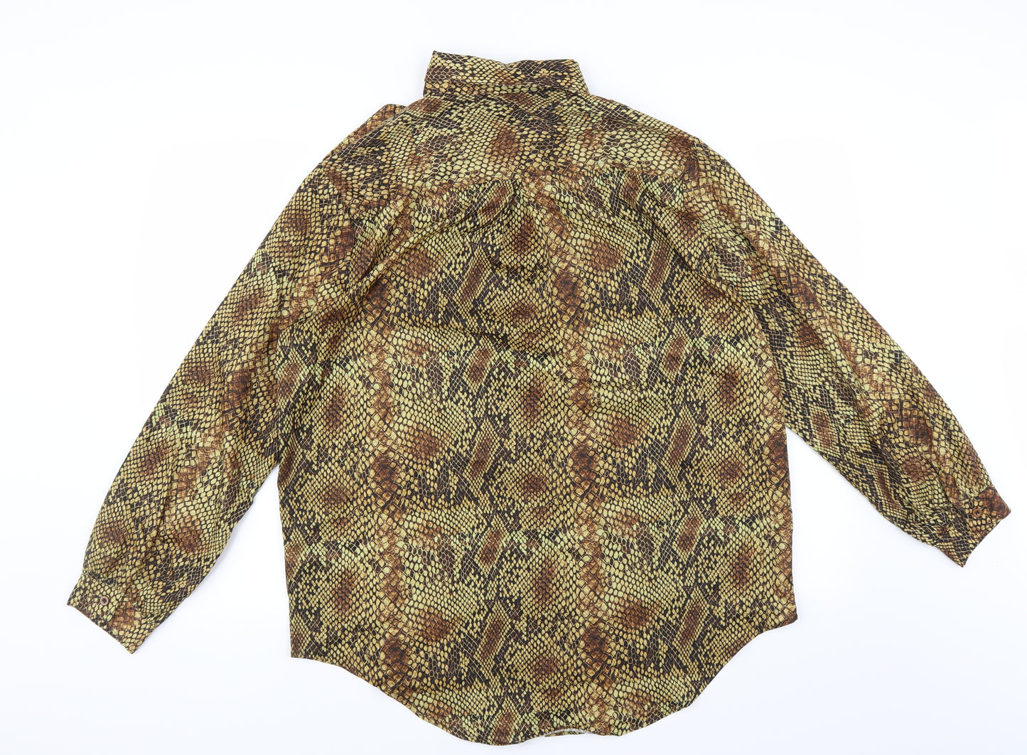 Boohoo Womens Yellow Animal Print  Basic Button-Up Size 14