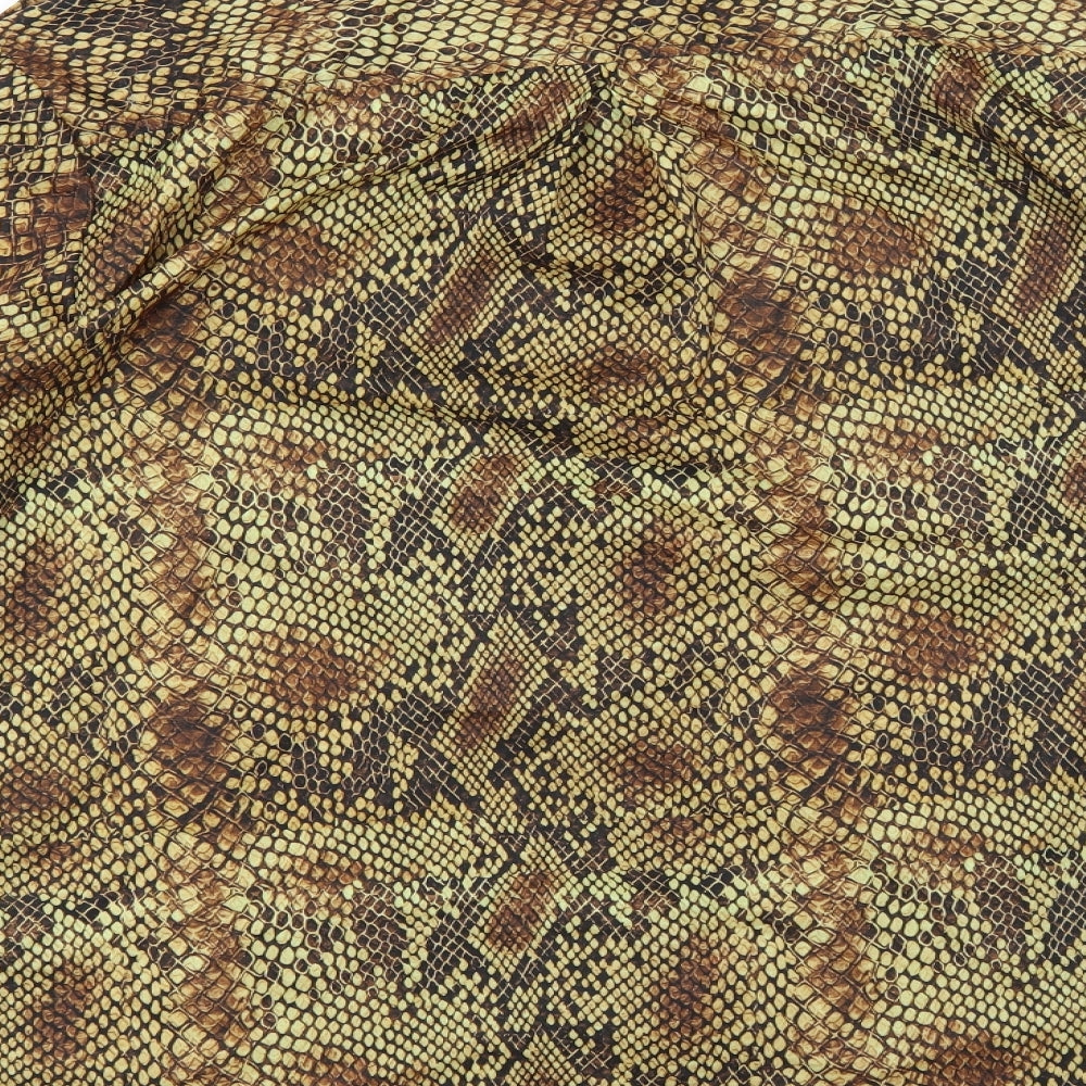 Boohoo Womens Yellow Animal Print  Basic Button-Up Size 14