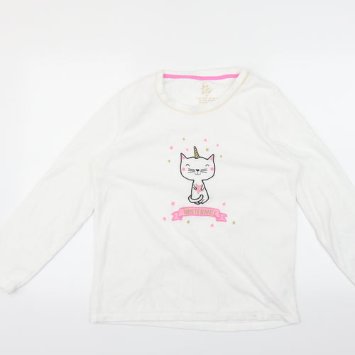 Primark Womens White Solid  Top Pyjama Top Size M  - Unicorn cat