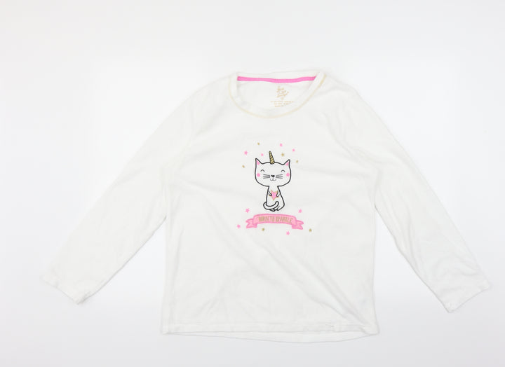 Primark Womens White Solid  Top Pyjama Top Size M  - Unicorn cat