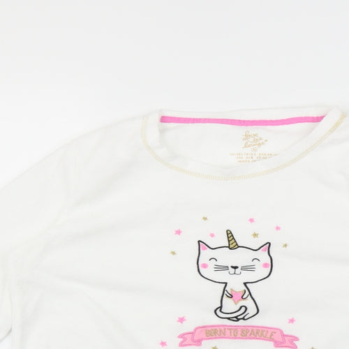 Primark Womens White Solid  Top Pyjama Top Size M  - Unicorn cat