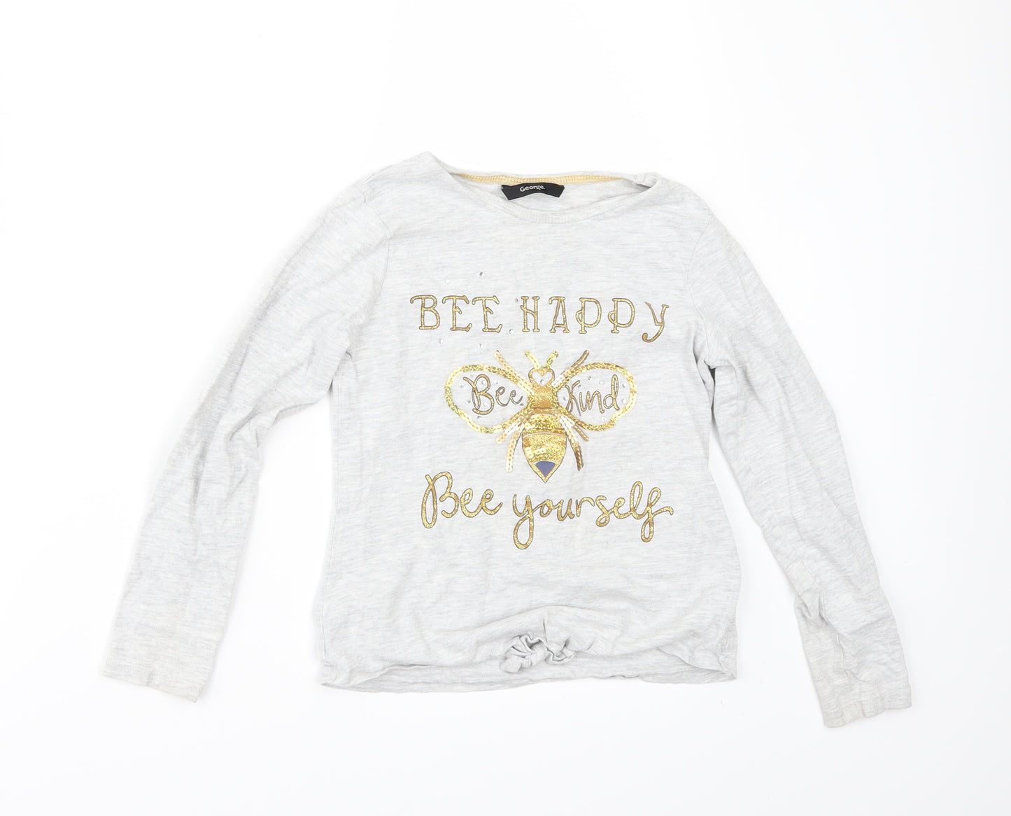 George Girls Grey   Basic T-Shirt Size 7-8 Years  - bee happy