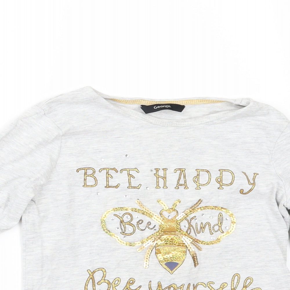 George Girls Grey   Basic T-Shirt Size 7-8 Years  - bee happy