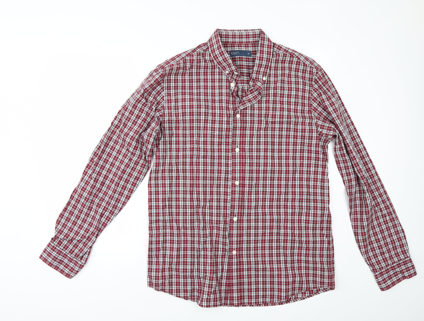 Easy Mens Red Check   Button-Up Size M