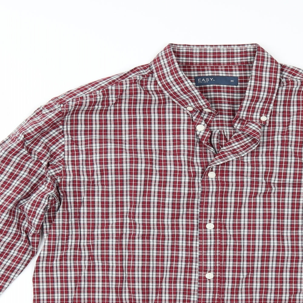 Easy Mens Red Check   Button-Up Size M