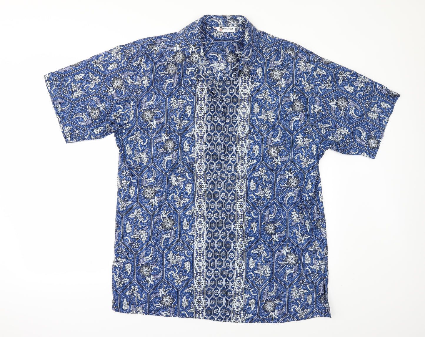 KERIS FASHION Mens Blue Geometric   Button-Up Size M