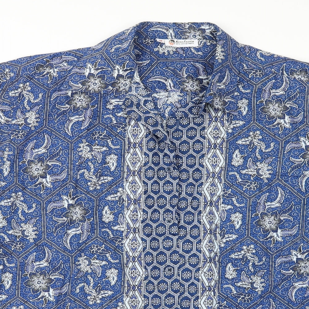 KERIS FASHION Mens Blue Geometric   Button-Up Size M