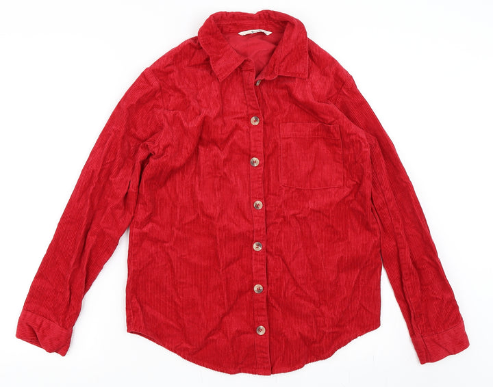 TU Womens Red Basic Button-Up Size 8