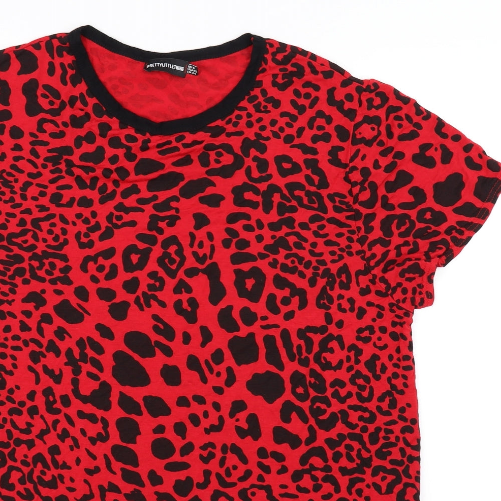 PRETTYLITTLETHING Womens Red Animal Print  Basic T-Shirt Size 16