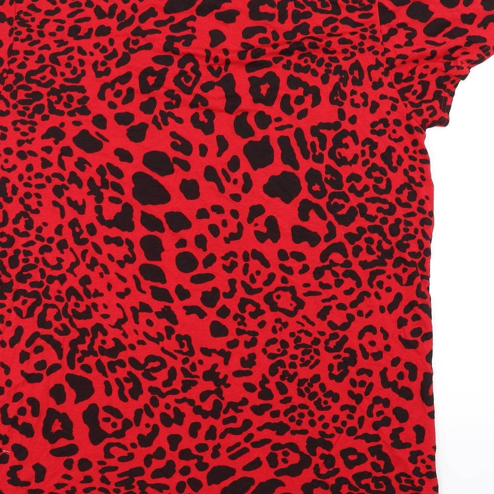 PRETTYLITTLETHING Womens Red Animal Print  Basic T-Shirt Size 16
