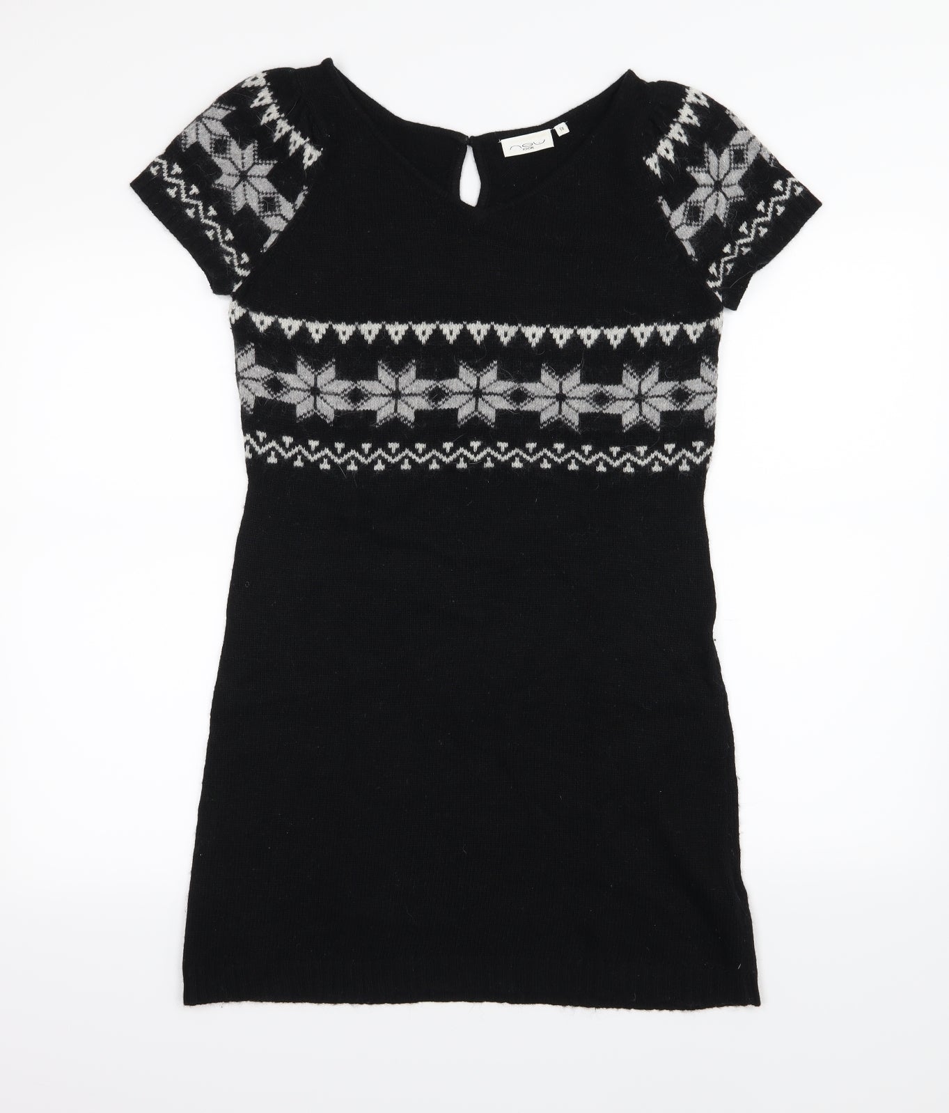 New Look Womens Black Striped Knit Jumper Dress  Size 14