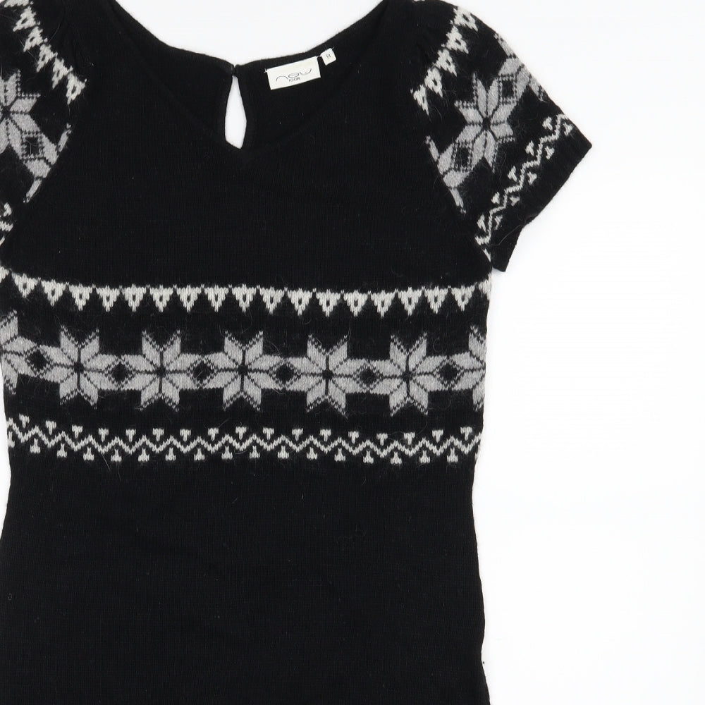 New Look Womens Black Striped Knit Jumper Dress  Size 14