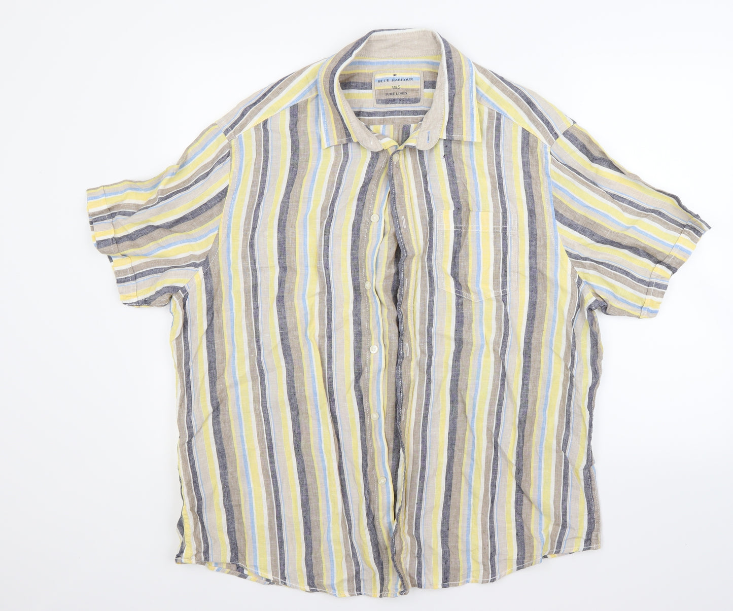 Marks and Spencer Mens Yellow Striped   Button-Up Size XL