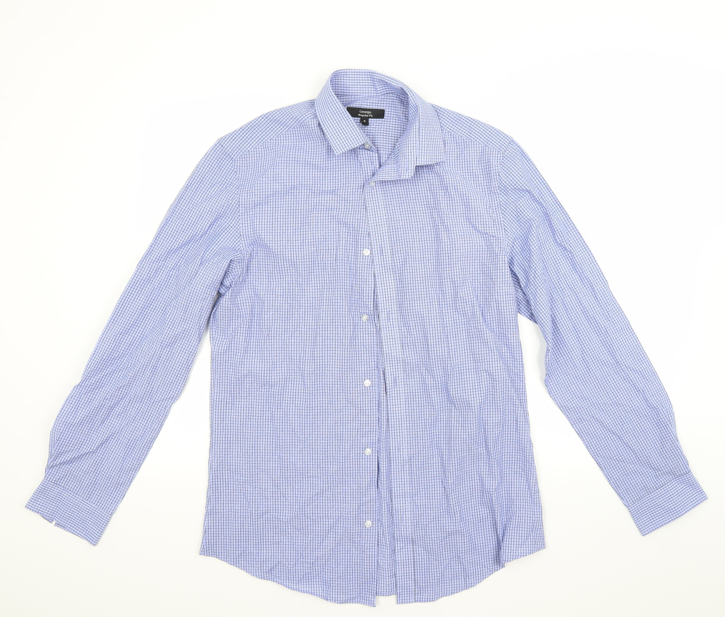 George Mens Blue Check   Dress Shirt Size 15