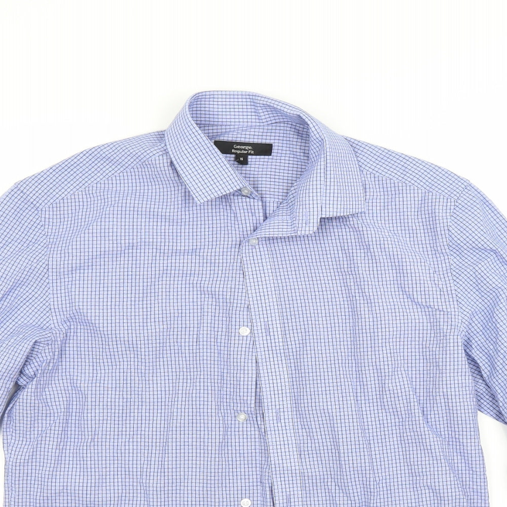 George Mens Blue Check   Dress Shirt Size 15