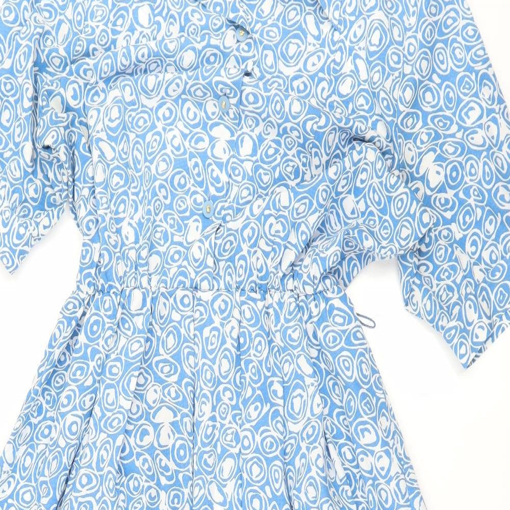 Mexican Gold Womens Blue Geometric  Shirt Dress  Size 16