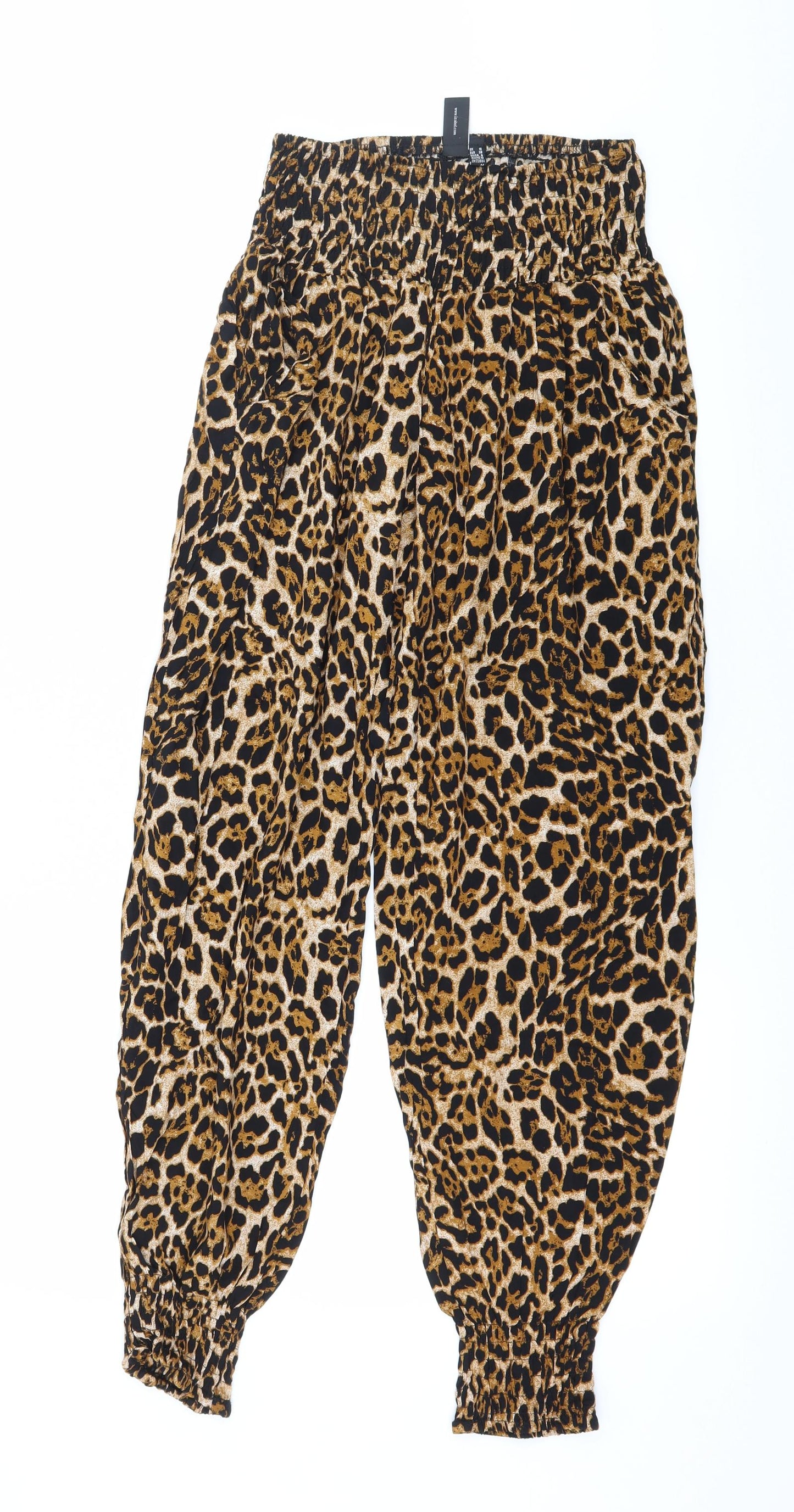 Izabel London Womens Brown Animal Print  Harem Trousers Size 10 L29 in