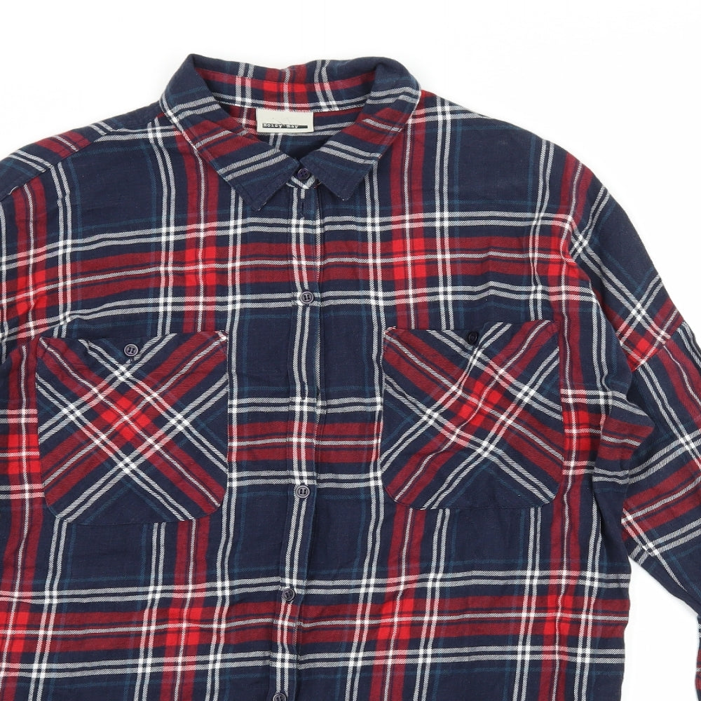 Noisy may Womens Blue Plaid  Basic Button-Up Size S