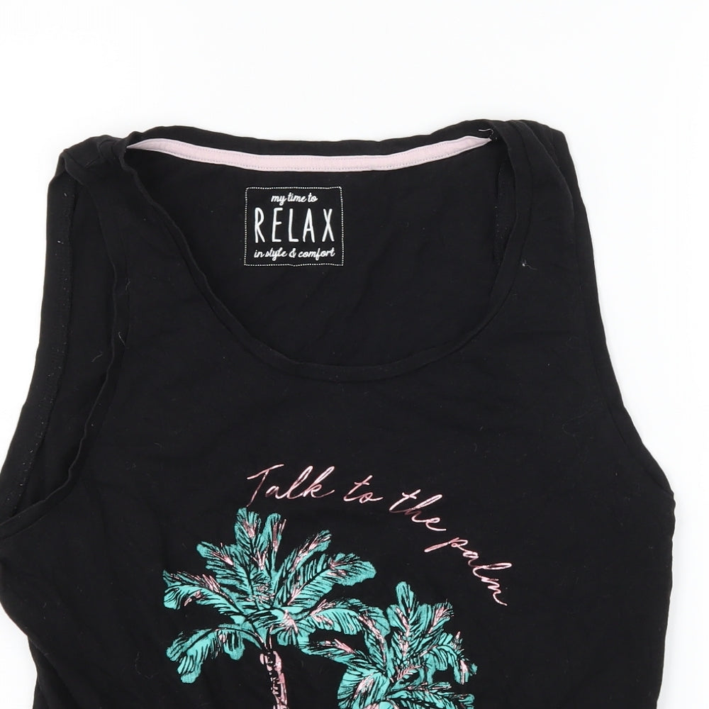Peacocks Womens Black Solid Jersey Top Pyjama Top Size 10  - Talk To The Palm Slogan