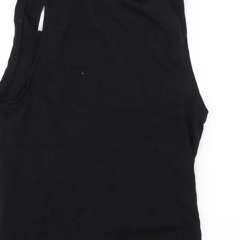 Peacocks Womens Black Solid Jersey Top Pyjama Top Size 10  - Talk To The Palm Slogan