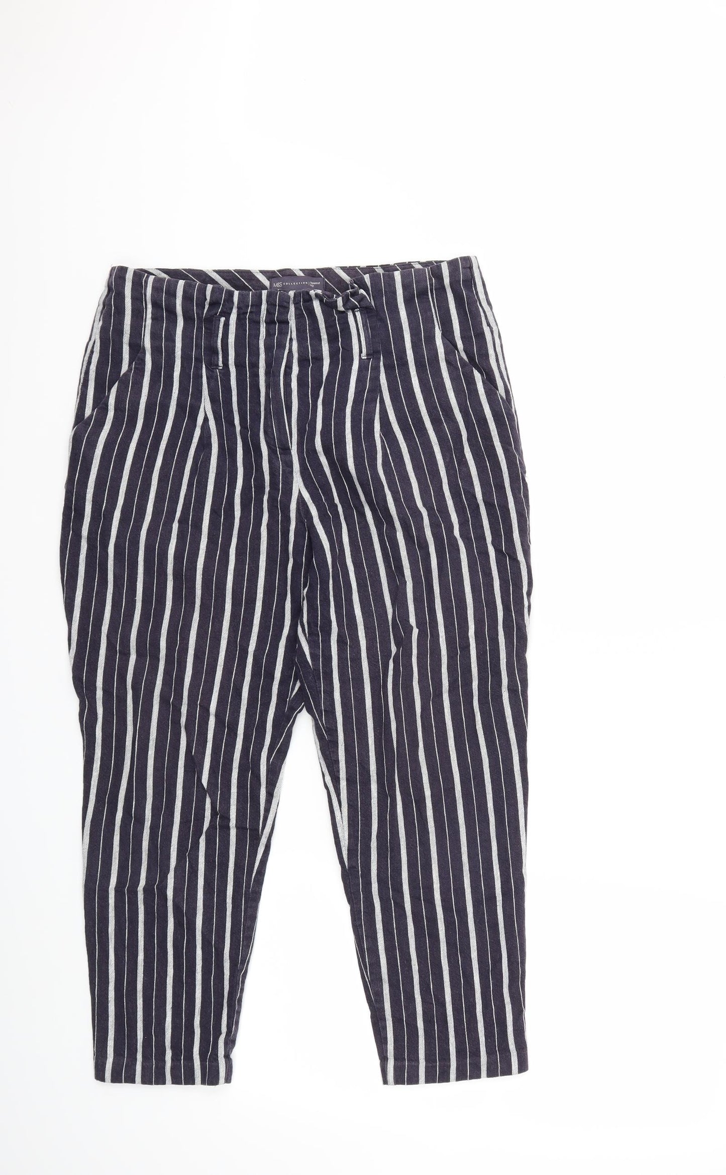 Marks and Spencer Womens Blue Striped  Trousers  Size 12 L23 in