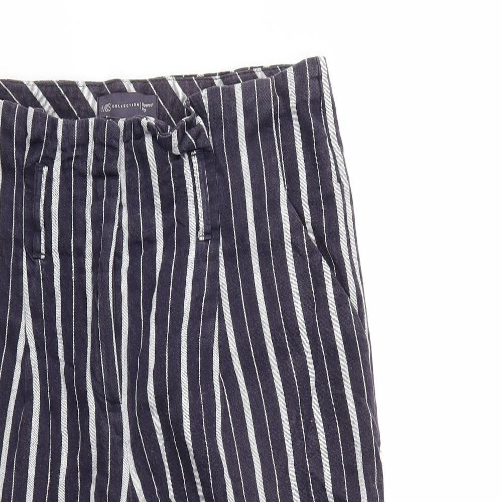 Marks and Spencer Womens Blue Striped  Trousers  Size 12 L23 in